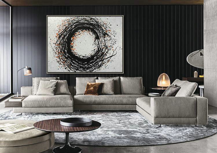 Extra Large Textured Painting On Canvas,Hand-Painted Black And White Minimal Painting On Canvas,Large Paintings For Living Room
